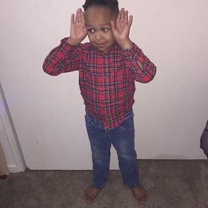 Carters red button up, & Lee jeans